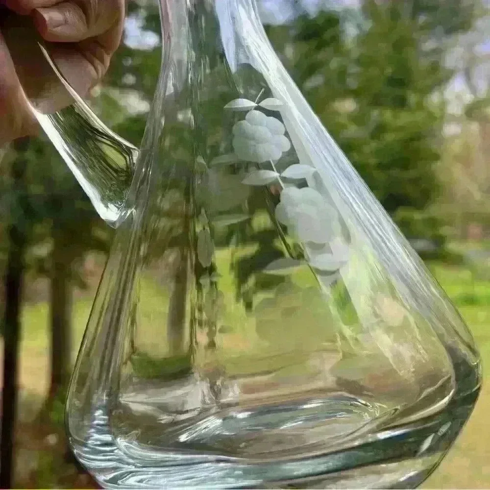 Colony Romania Floral Etched Crystal Glass Decanter 13”